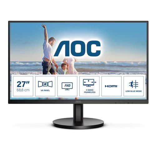 Basics Monitor IPS de 27 pulgadas | Alimentado con tecnología AOC |  FHD 1080P | HDMI, puerto de pantalla y entrada VGA | Compatible con VESA 