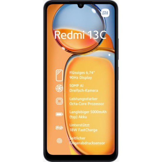 Smartphone Xiaomi Redmi 13c 6.74" Helio G85 128GB/6GB/Cámara 50MP+2MP/8MP/Android 13/Color Negro, 51182
