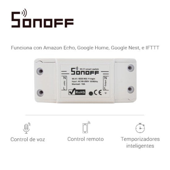 Interruptor Inalambrico ON/OFF WIFI Sonoff BASICR2 Con Temporizador Para IOS y Android Compatible Con Alexa/ Google