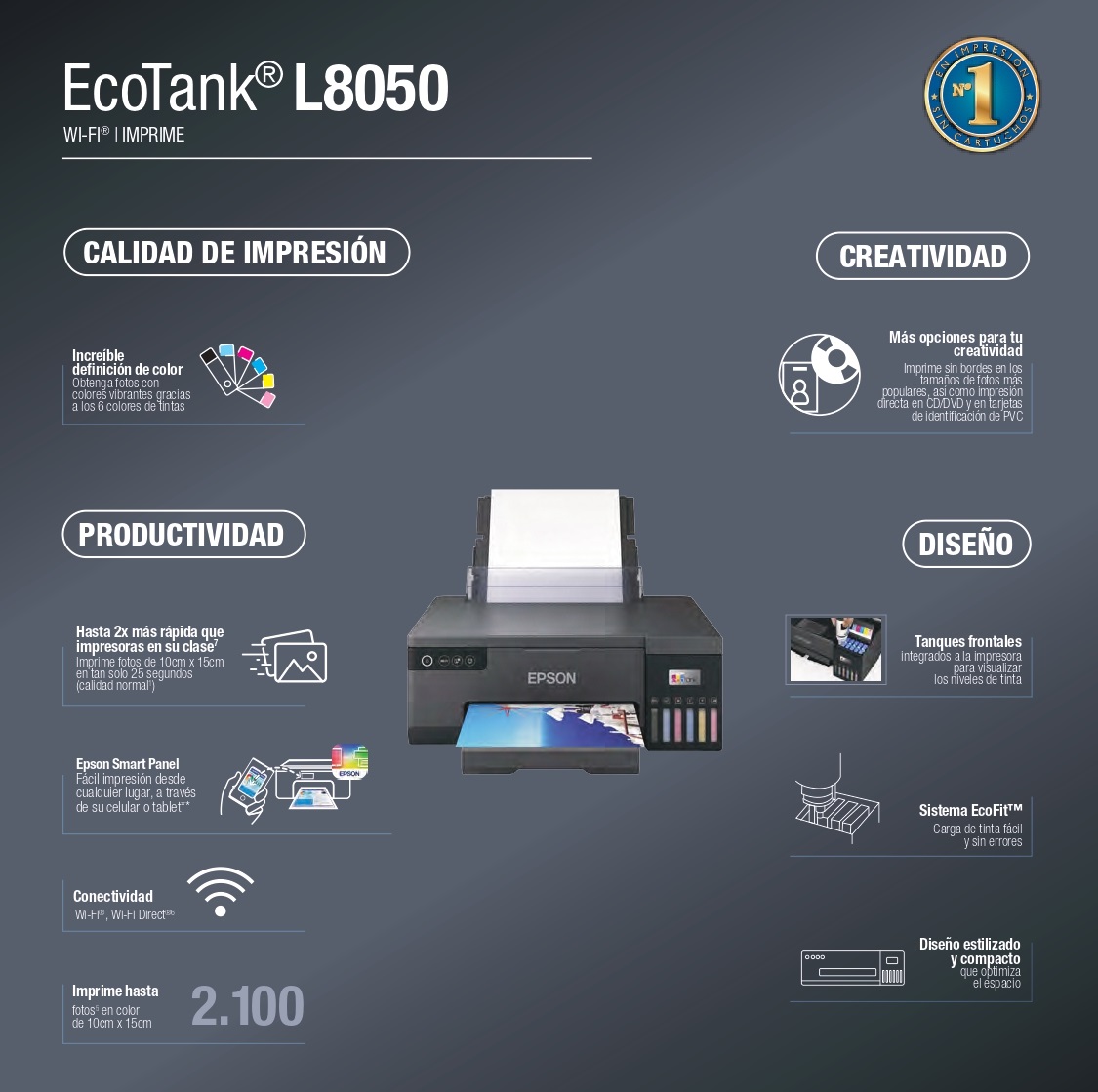 C11CK37301  Impresora Fotográfica Inalámbrica EcoTank L8050