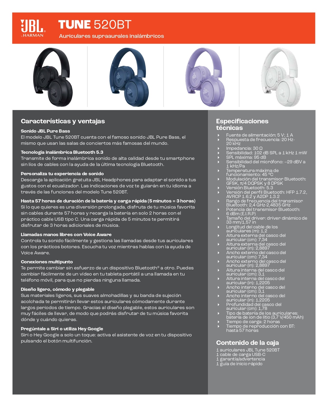 Audífonos Inalámbricos JBL Tune 520 Bluetooth Color