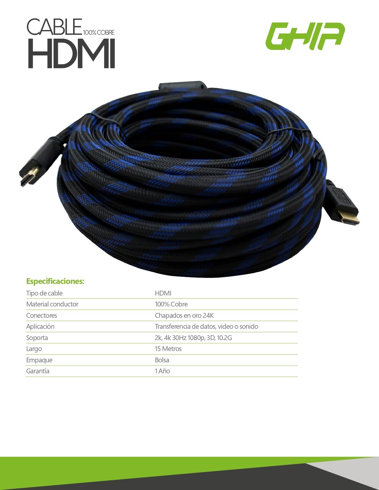 Cable HDMI 15 Metros Negro