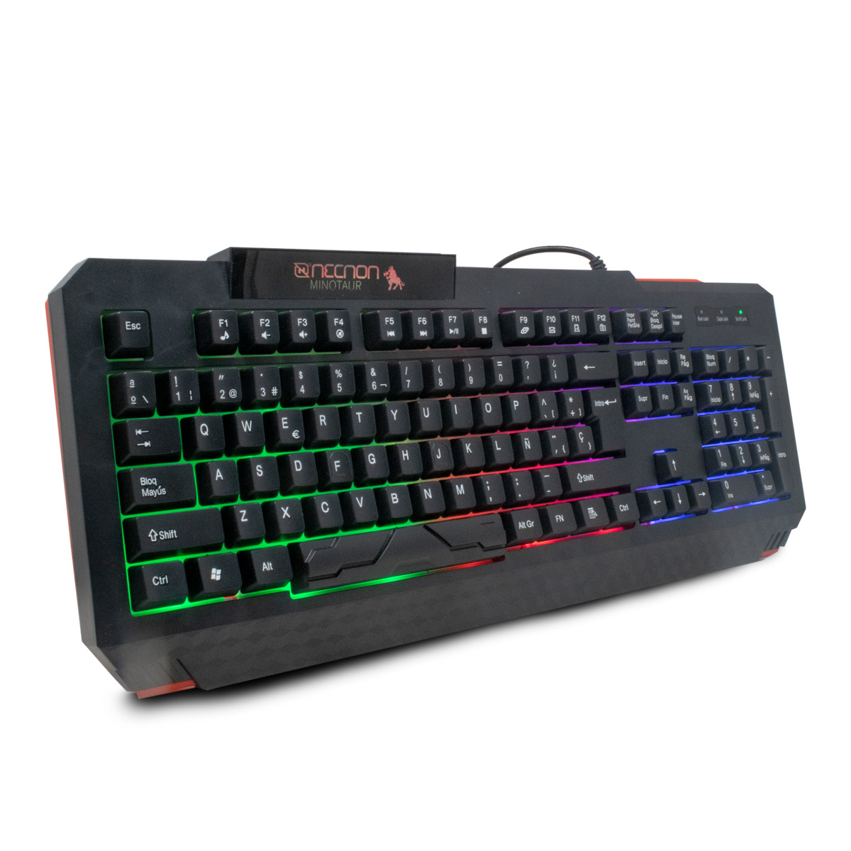 TECLADO ALAMBRICO NECNON NBGKMI25RS GAMINGANTI-SALPICADURAUSBBLOQ DESPLLUZ RGBROJO NEGRO - NBGKMI25RS