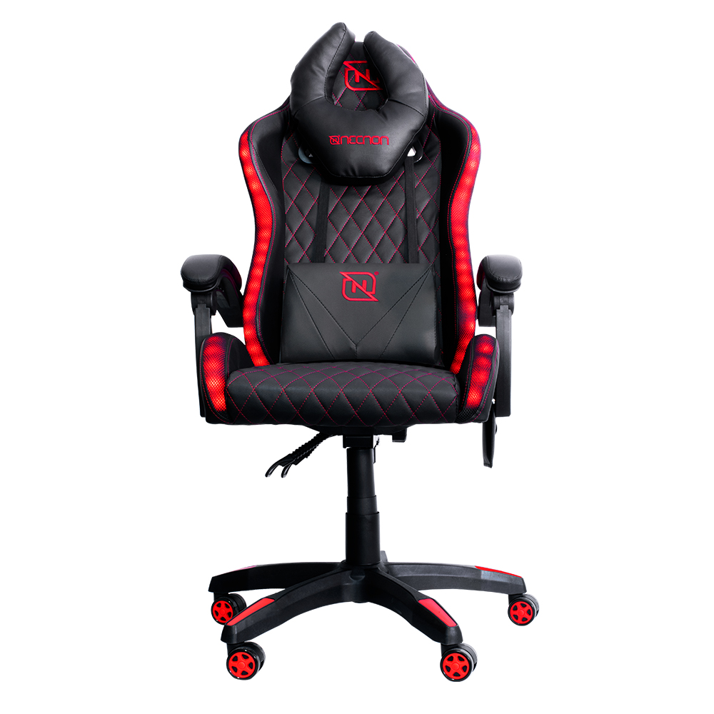 Sillas Gaming NECNON NSG-RGB-1 SILLA GAMER RGB INCLINACION RESPALDO 145 CLASE 4 140-150KG NSG-RGB1 FOAM 350MM 63CM64CM121-131CM COJIN LUMBAR Y CABEZA NEGRO/ROJO - NECNON