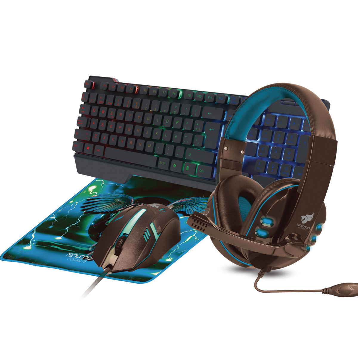 KIT GAMING 4 EN 1 NECNON NBCGPG0341 TECLADO COMPLETODIADEMAMOUSEPADMOUSE 1000DPIAZUL - NBCGPG0341