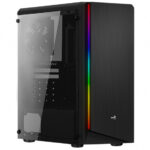 Gabinete Aerocool Rift RGB, Media Torre Con Ventana de Cristal Templado, Sin Fuente, ATX/ Micro ATX, Color Negro, 4718009153141