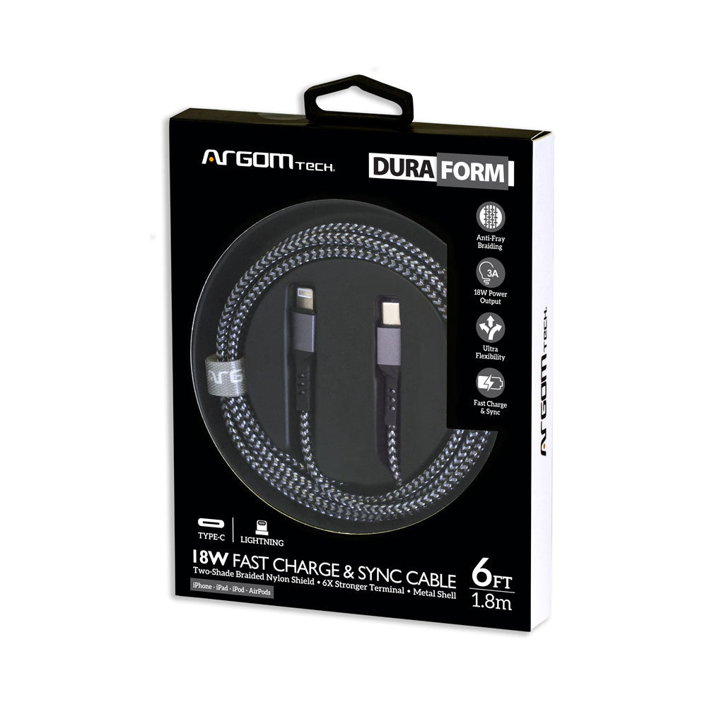 Cable Argomtech Dura Form Tipo-C a Lightning Carga Rápida 18m Color Negro ARG-CB-0024BK - ARG-CB-0024BK